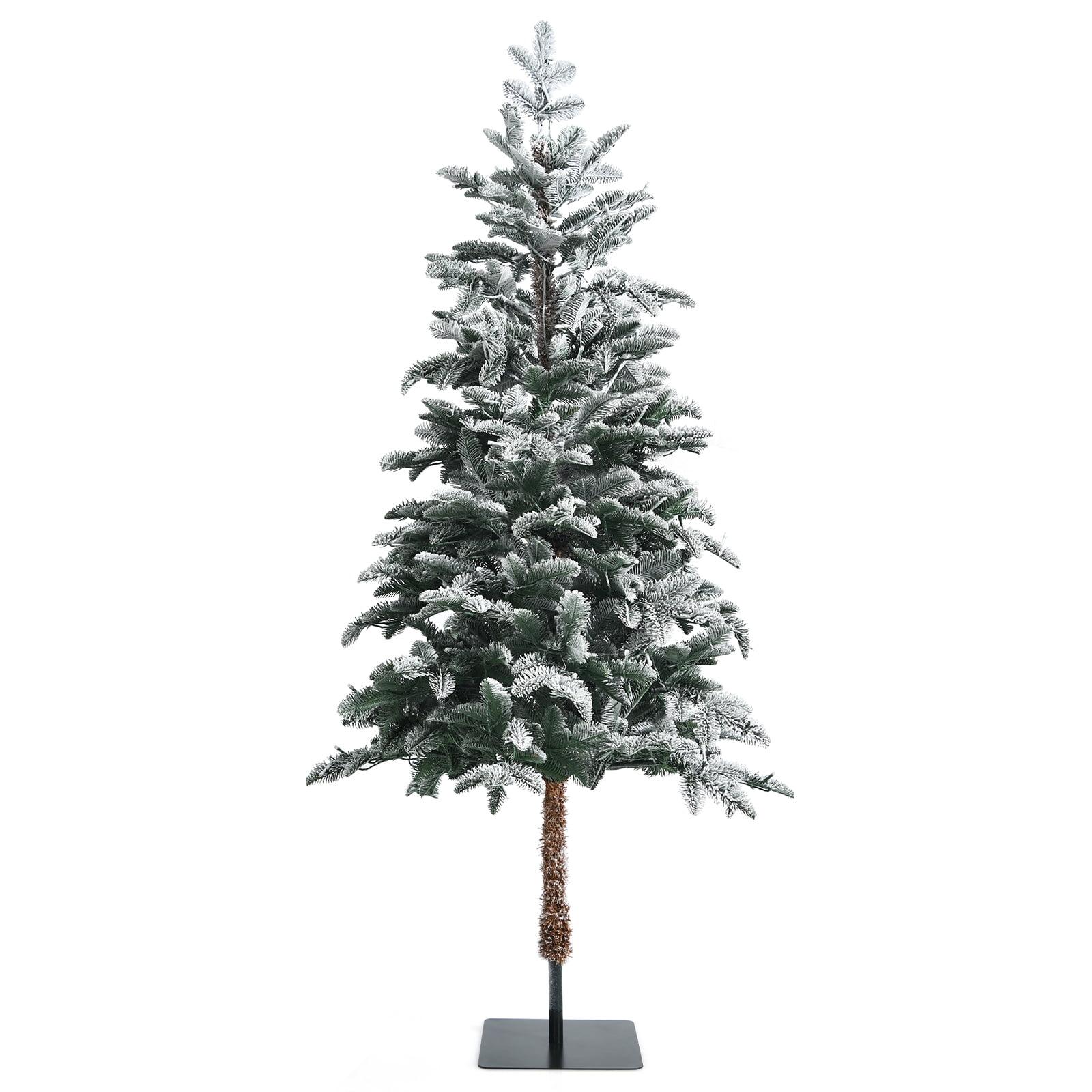 Tangkula 6ft Artificial Snow Flocked Pencil Christmas Tree Pre-Lit Faux-Pine Tree W/250 Warm White LED Lights