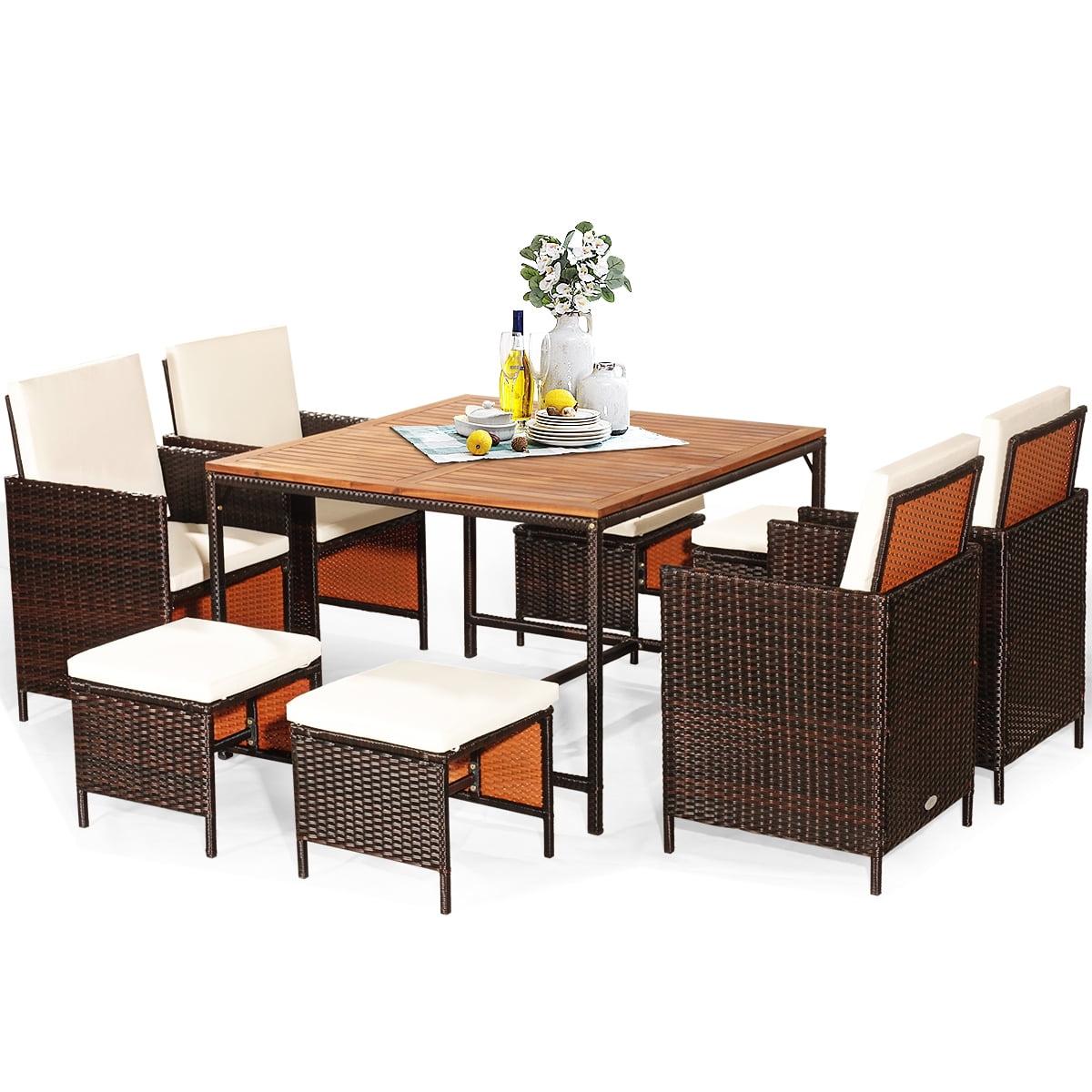 Tangkula 9-Piece Outdoor Patio Dining Set Conversation Furniture with Removable Cushions White