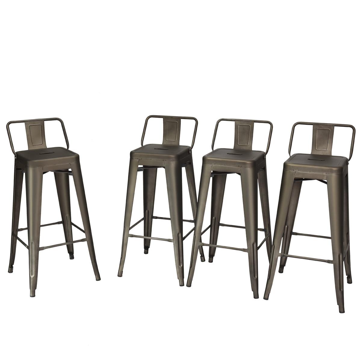 Costway Set of 4 Low Back Metal Counter Stool 24'' Seat Height Industrial Bar Stools