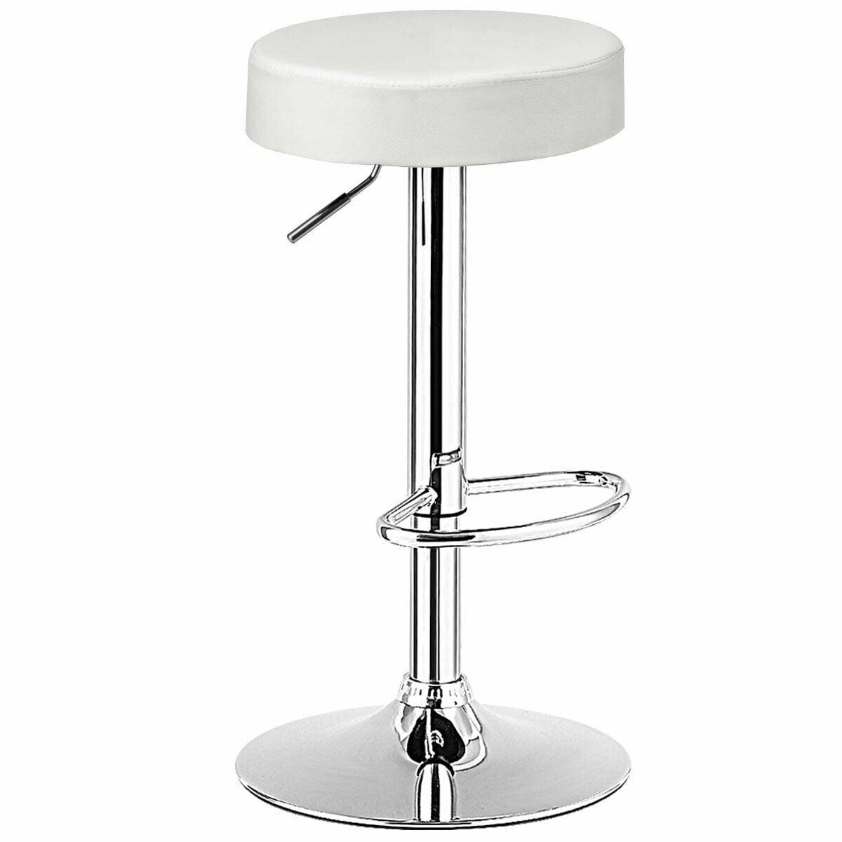 White Adjustable Swivel Bar Stool with Metal Base