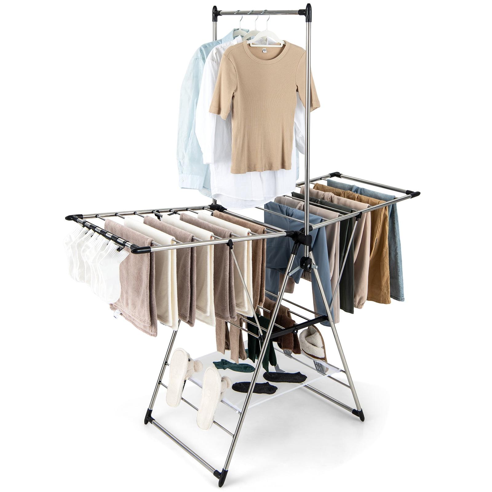 Silver Stainless Steel Gullwing Clothes Drying Rack with Adjustable Height