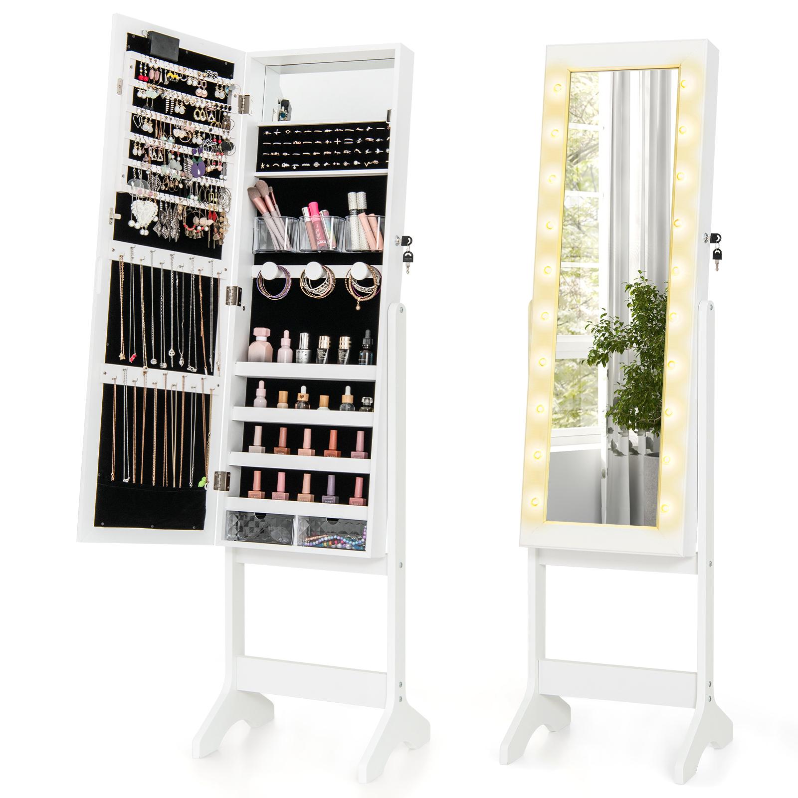 KAMABOKO 22"W Spacious Jewelry Armoire with Full-Length Mirror and Rear Storage Space