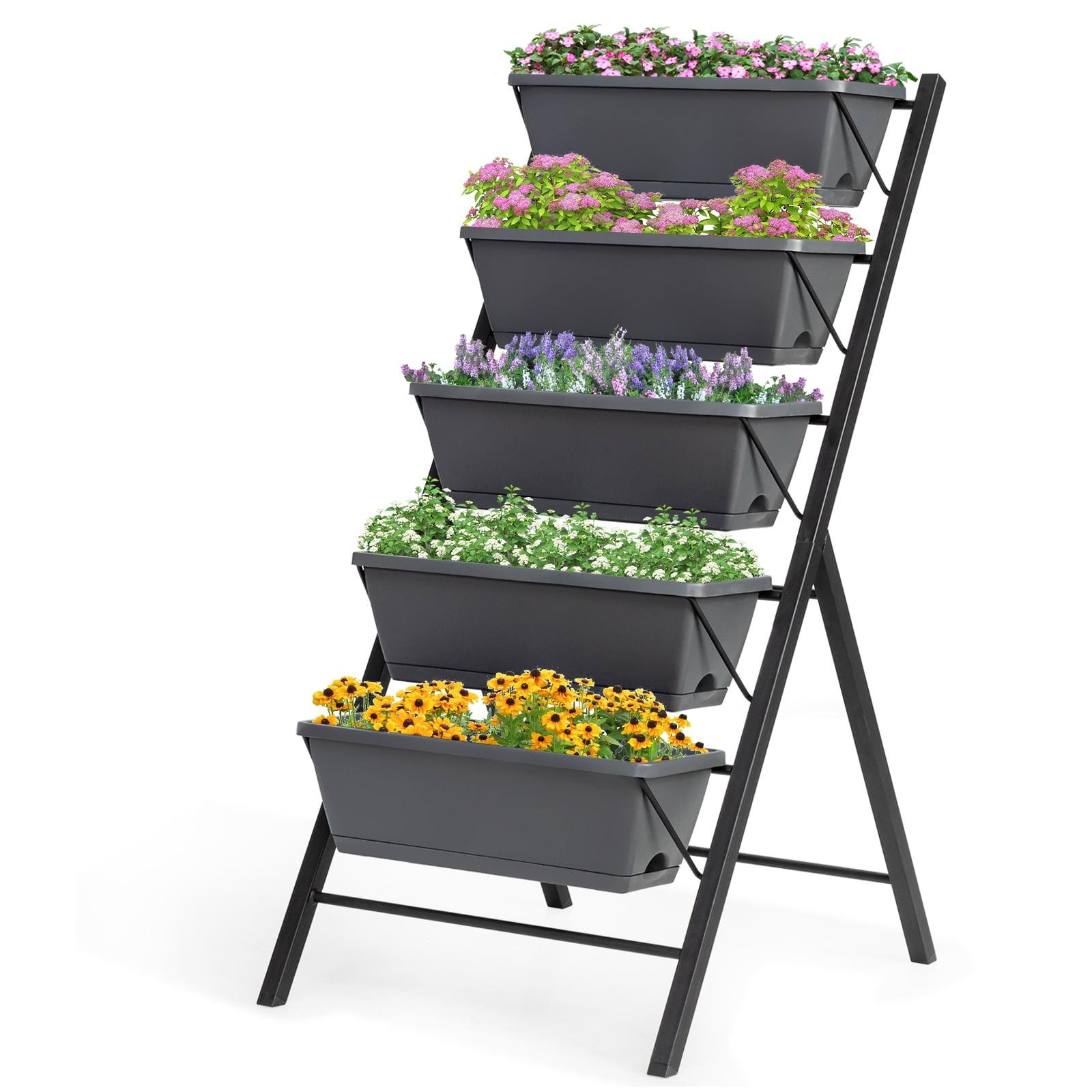 Gray 4-Foot Vertical 5-Tier Metal and PP Planter