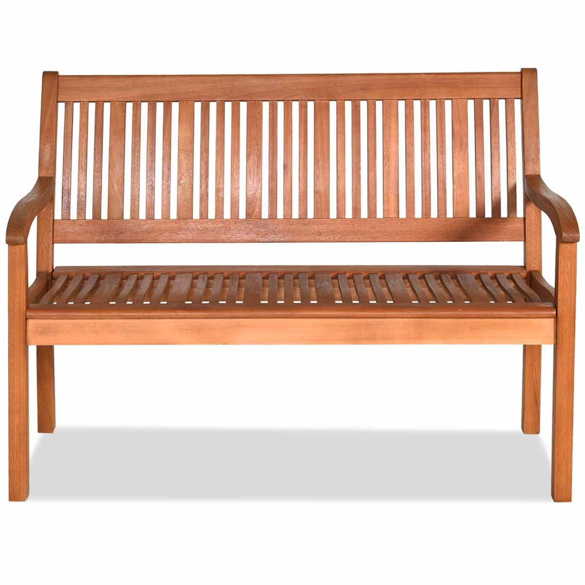 Tangkula Outdoor Eucalyptus Wood Park Bench Loveseat Chair with Armrest