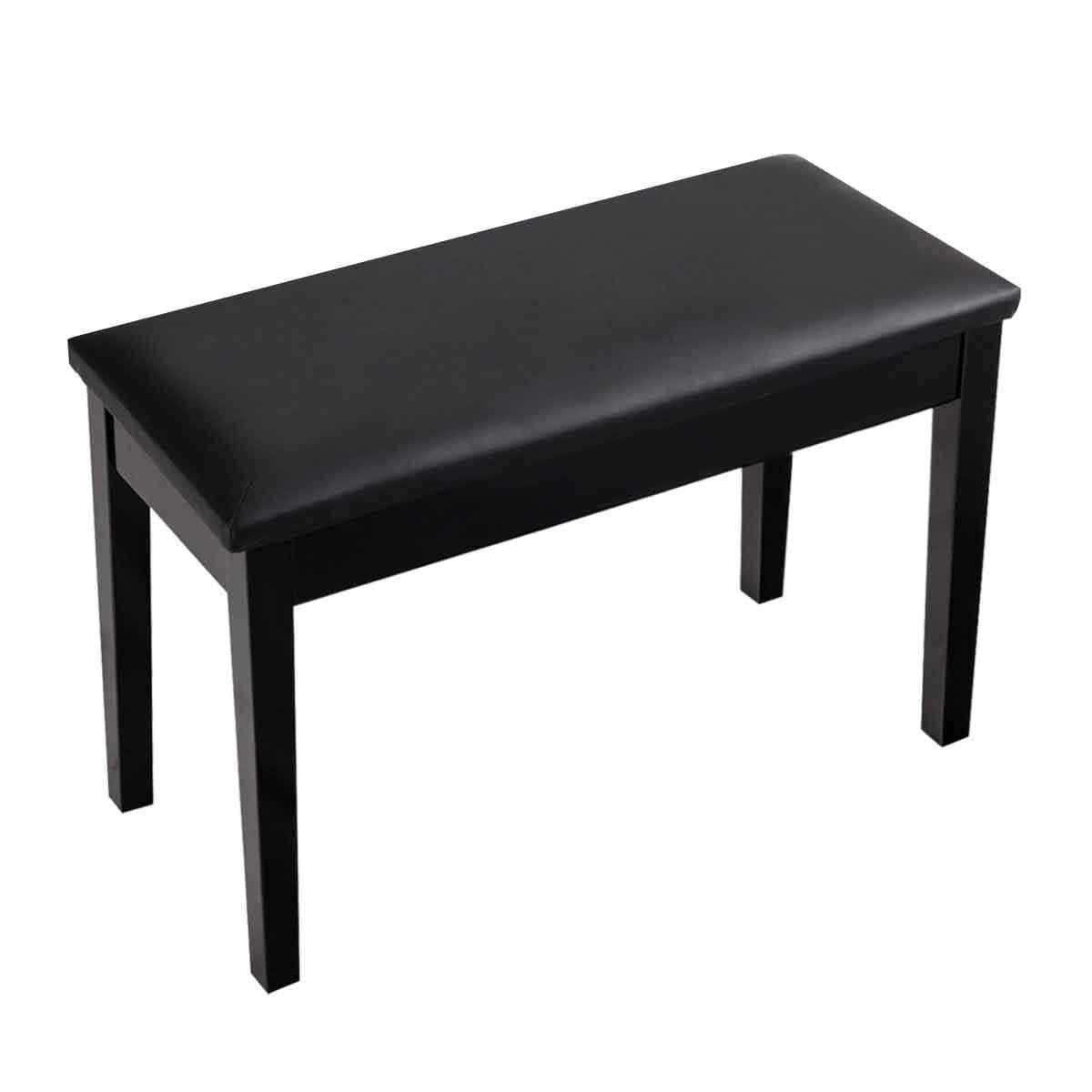 Tangkula PU Leather Piano Bench Solid Wood Padded Double Duet Keyboard Seat w/ Storage Box Black