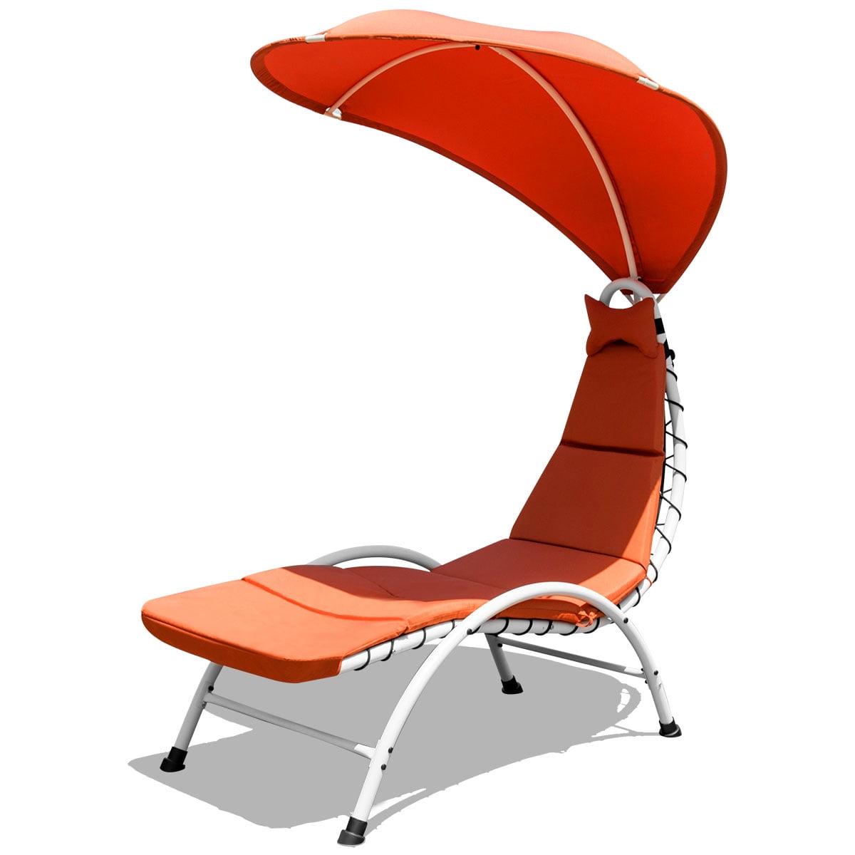 Costway Chaise Lounge Chair with Canopy Hammock Chair with Canopy Orange