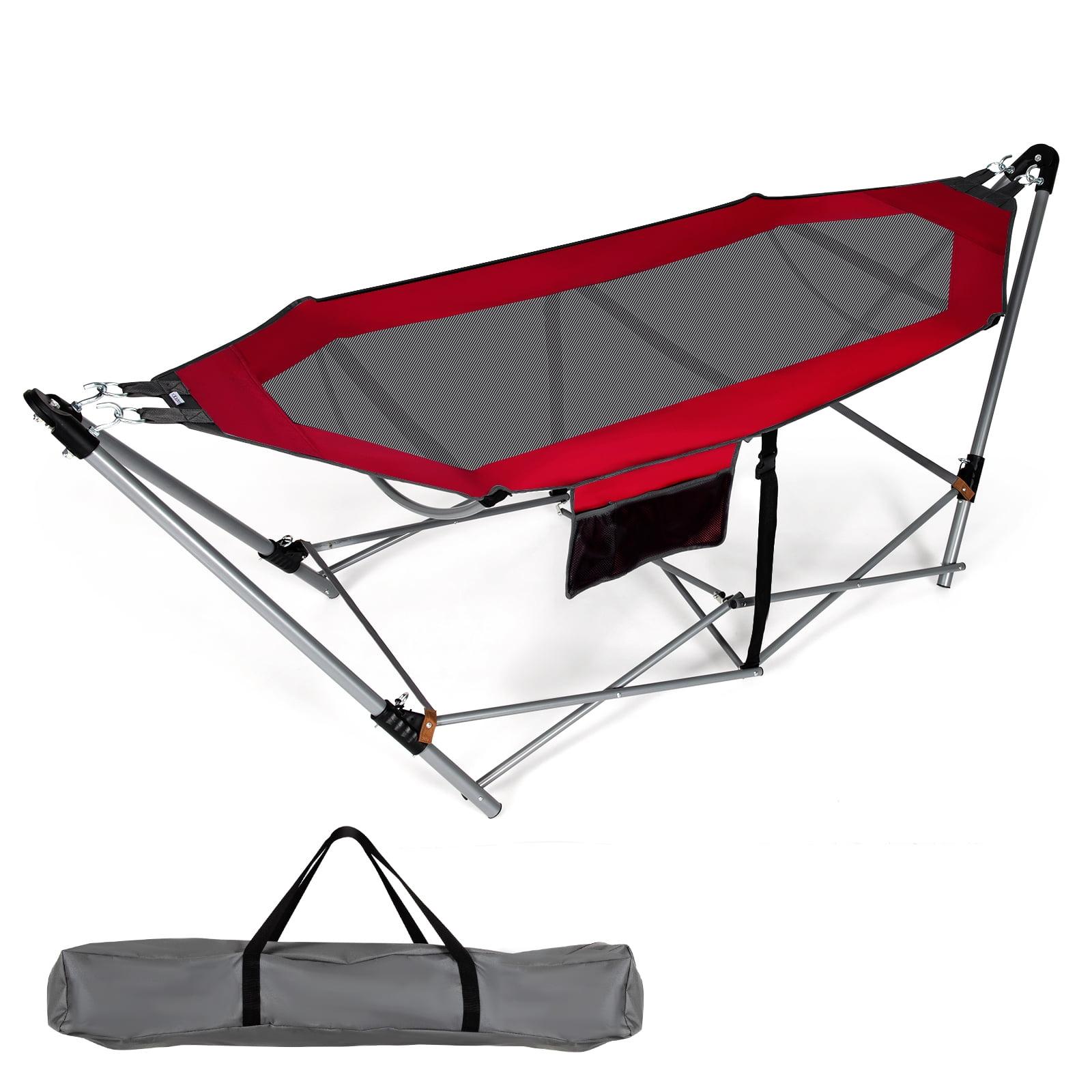 Red Folding Hammock with Iron Stand and Side Pocket