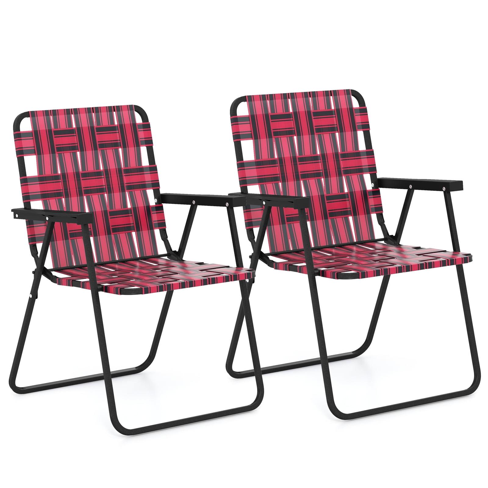 Tangkula Set of 2 Patio Folding Web Chair Set Portable Beach Camping Chair Red