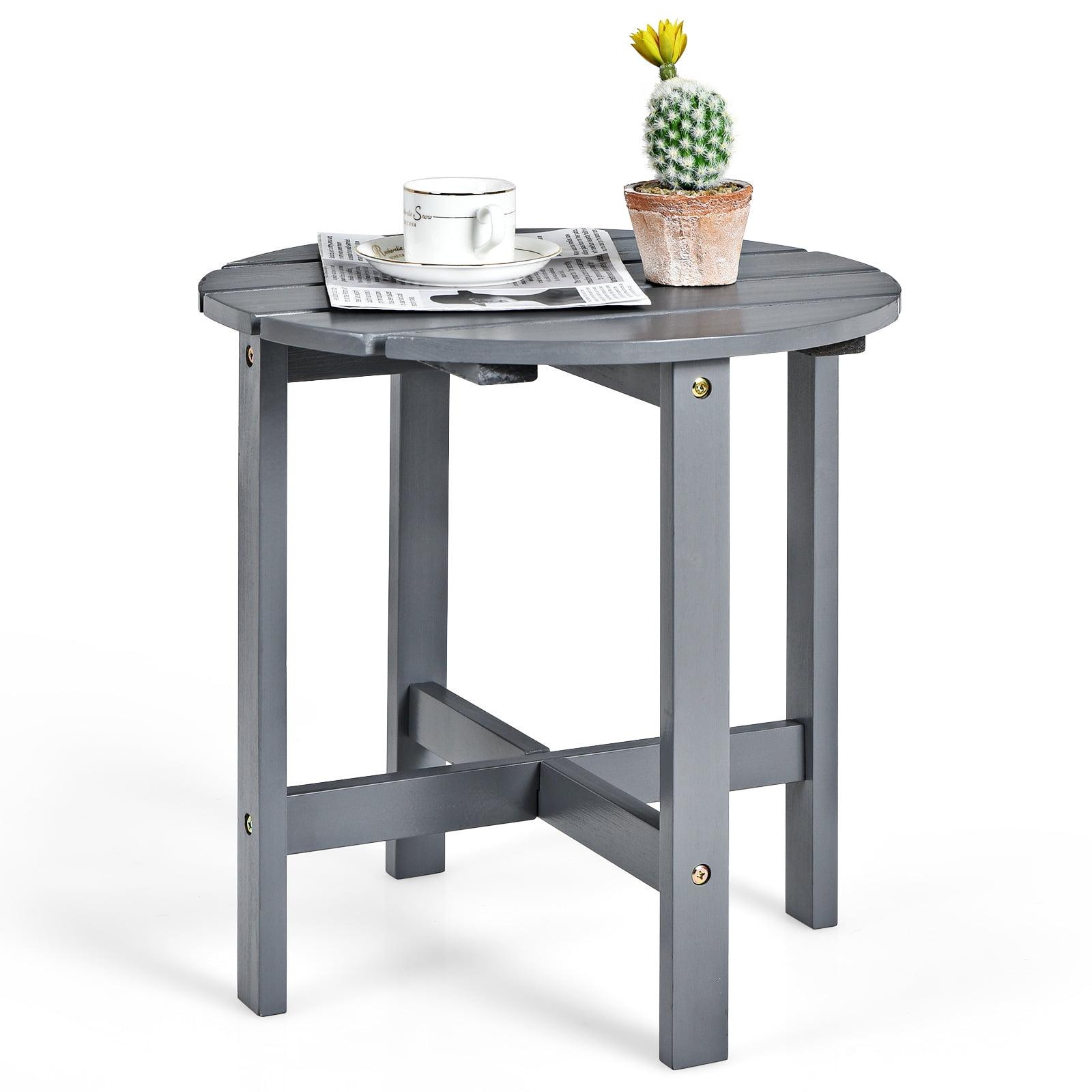 Tangkula 18" Outdoor Round Side Table Wooden Coffee Table Suitable for Garden Patio Balcony Gray