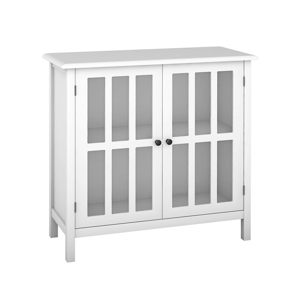 Costway 31'' Storage Buffet Cabinet Glass Door Sideboard Console Table Server Display White