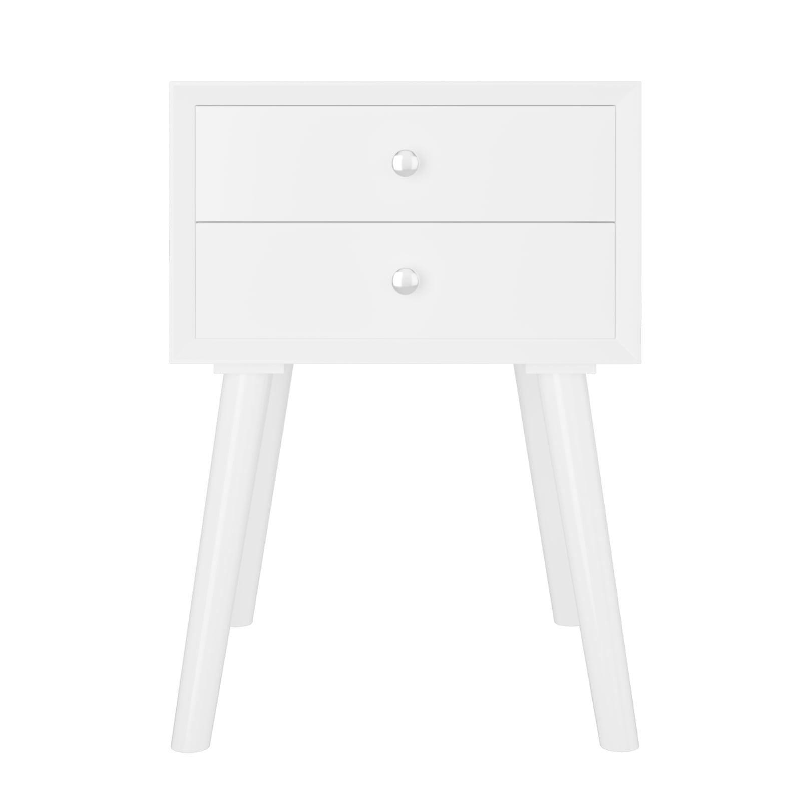 Tangkula Wooden Nightstand with 2 Storage Drawers Accent End Side Table for Bedroom&Living room White