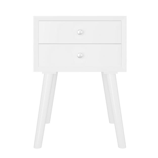 Tangkula Wooden Nightstand with 2 Storage Drawers Accent End Side Table for Bedroom&Living room White