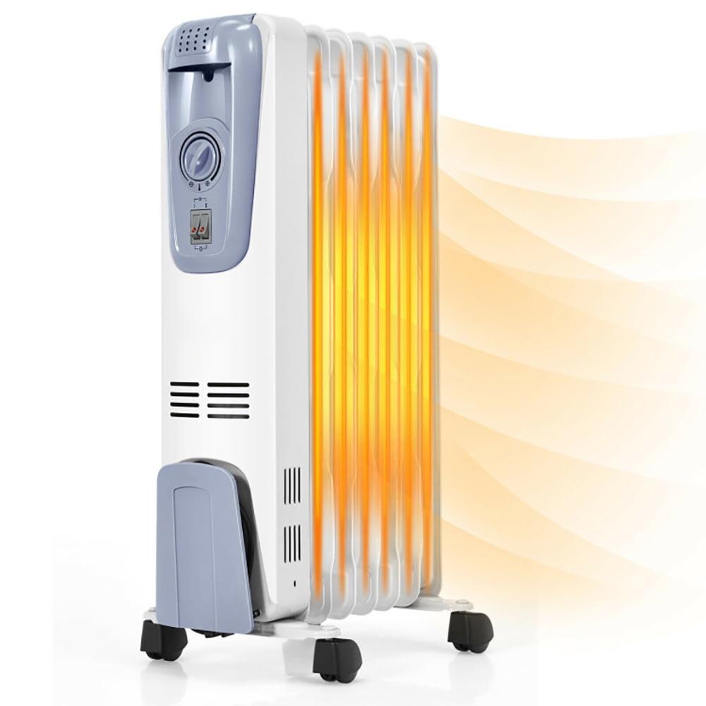 White 1500W Oil-Filled Radiator Heater with Thermostat and Auto Shut-off