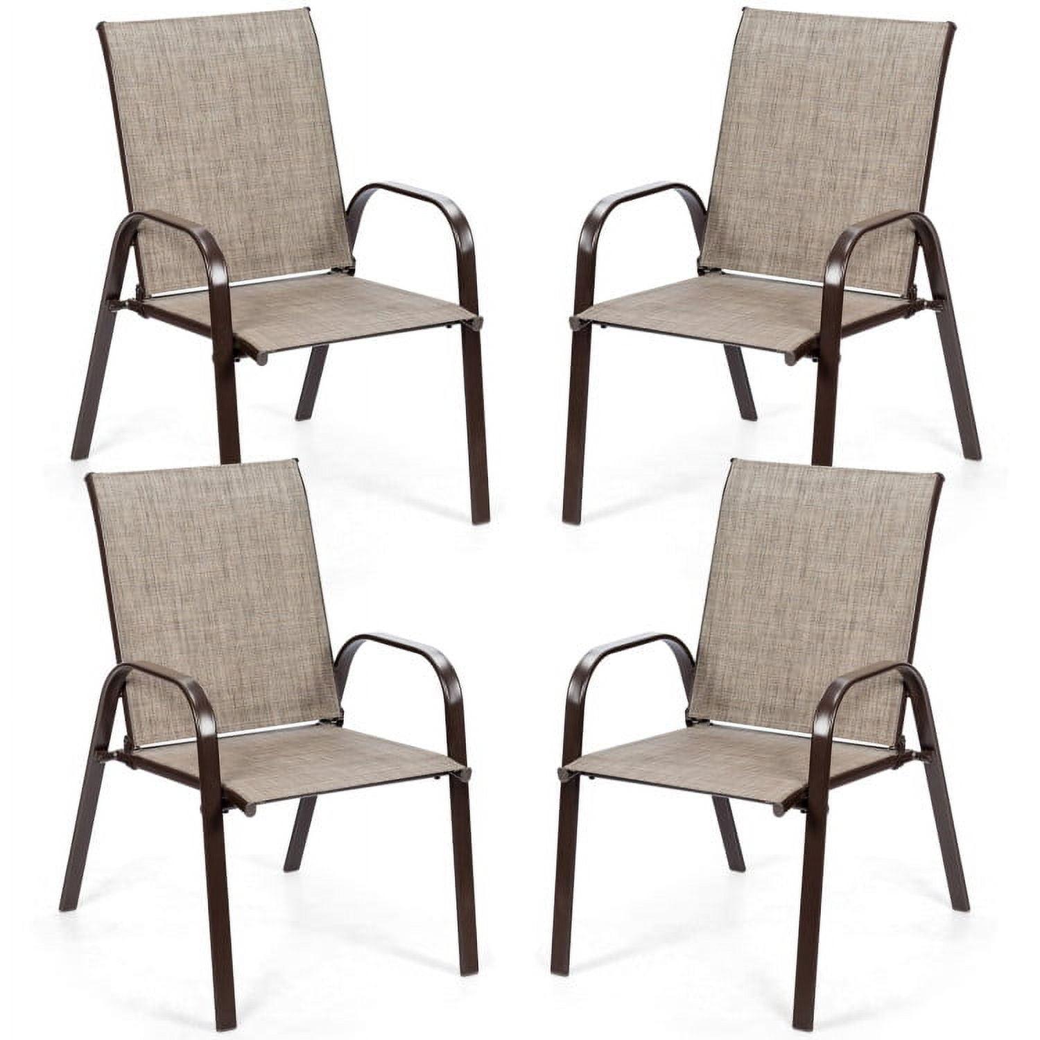 Gray Steel Frame Outdoor Dining Chairs with Armrests, Set of 2