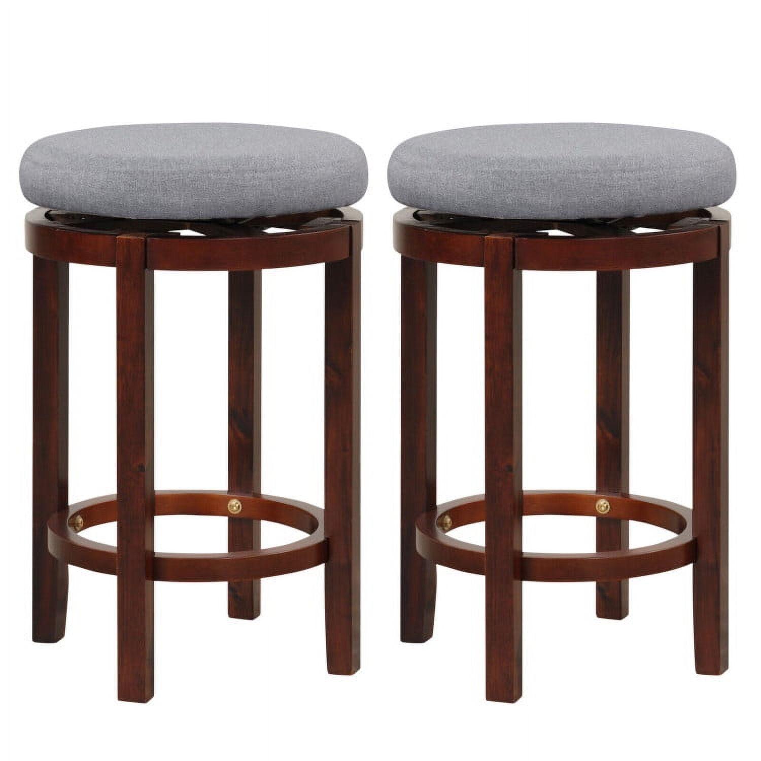 Costway Set of 2 Upholstered Swivel Round Bar Stools 26'' Wooden Pub Kitchen Chairs Gray