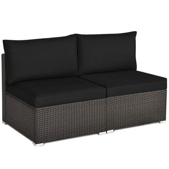 Costway 2PCS Patio Rattan Armless Sofa Sectional Furniture Conversation W/Black Cushion