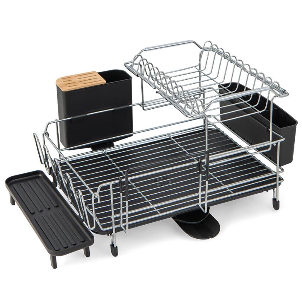 Topcobe 2-Tier Detachable Dish Drying Rack with Cutlery Holder, Multifunctional Dish Rack for Kitchen Counter
