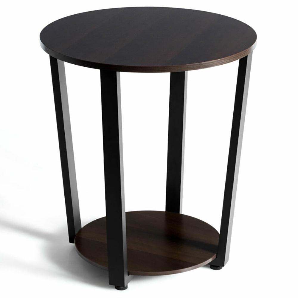 Topcobe 2-tier Round End Table with Storage Shelf & Metal Frame, Couch Side Table Living Room, Stylish Design, Walnut