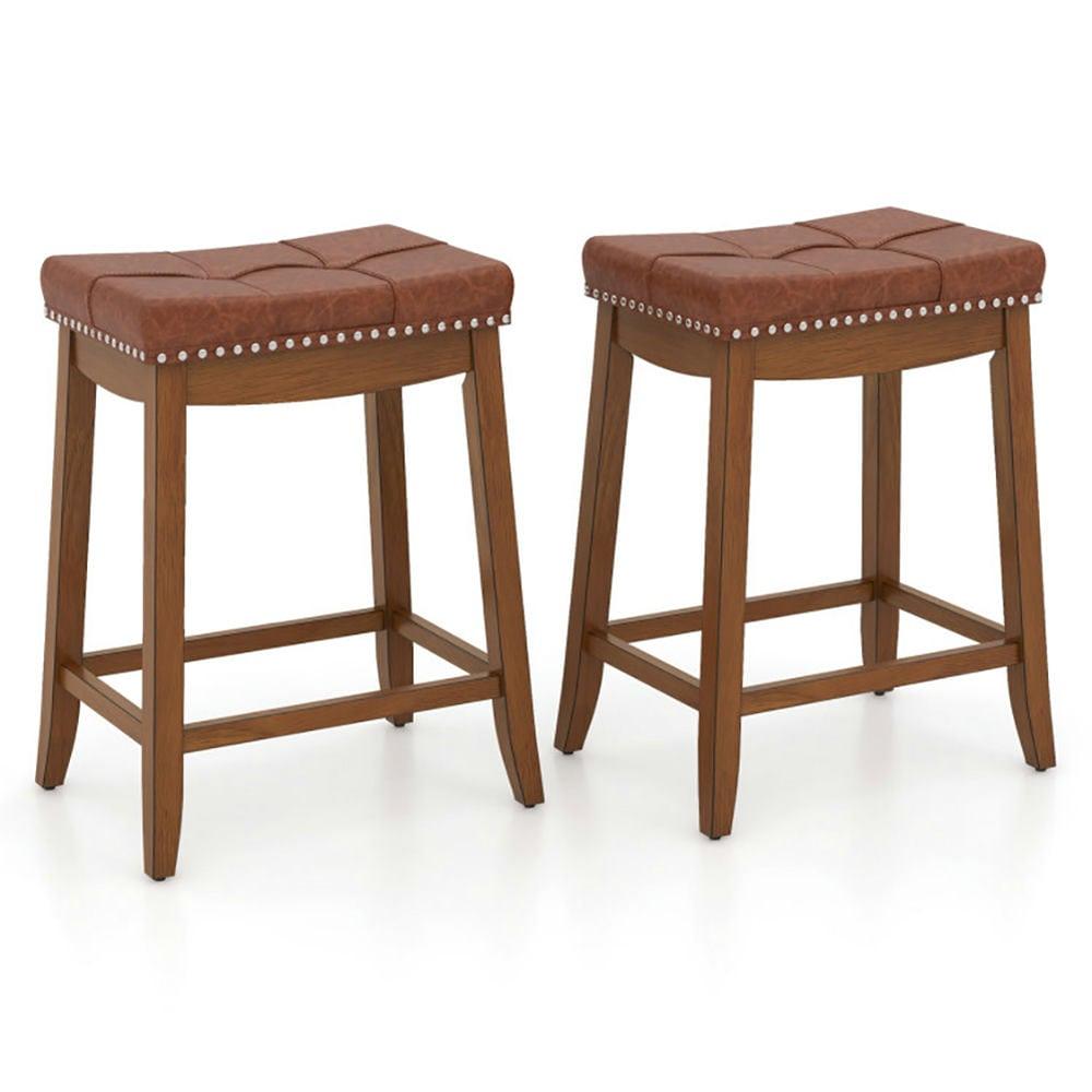 Topcobe 25/29 Inch Set of 2 Upholstered PU Leather Bar Stools with Saddle Seat, Modern Furniture for Indoor-25 inches
