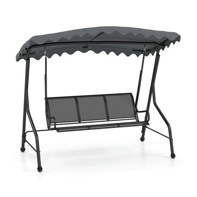 Topcobe 3-Seat Outdoor Porch Canopy Swing with Adjustable Shading, Modern Patio Furniture-Gray