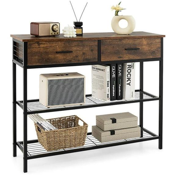 17 Stories 39.5” Console Table With Storage Drawer - Entryway Table With 2 Drawers, 2-Tier Shelves, Anti-Toppling Design, Metal Frame, Sofa Side Table For Hallway, Living Room Entry Table