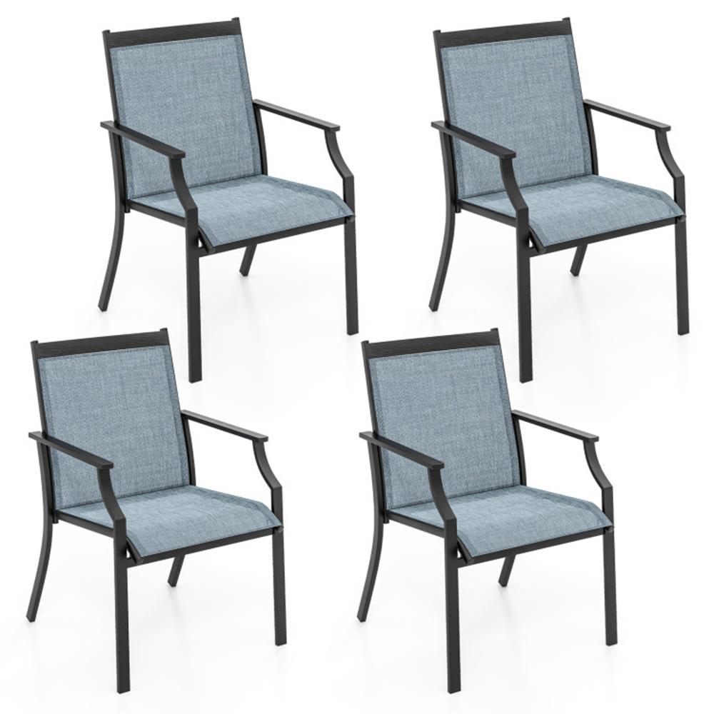 Kadyn Patio Furniture Set, 4 Piece Patio Dining Chairs Large Outdoor Chairs with Breathable Seat and Metal Frame-Blue, Patio Bistro Set, All-Weather Wicker Conversation Set