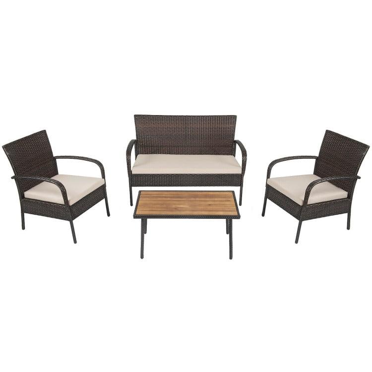 Tangkula 4PCS Cushioned Rattan Patio Conversation Set Outdoor Furniture Set