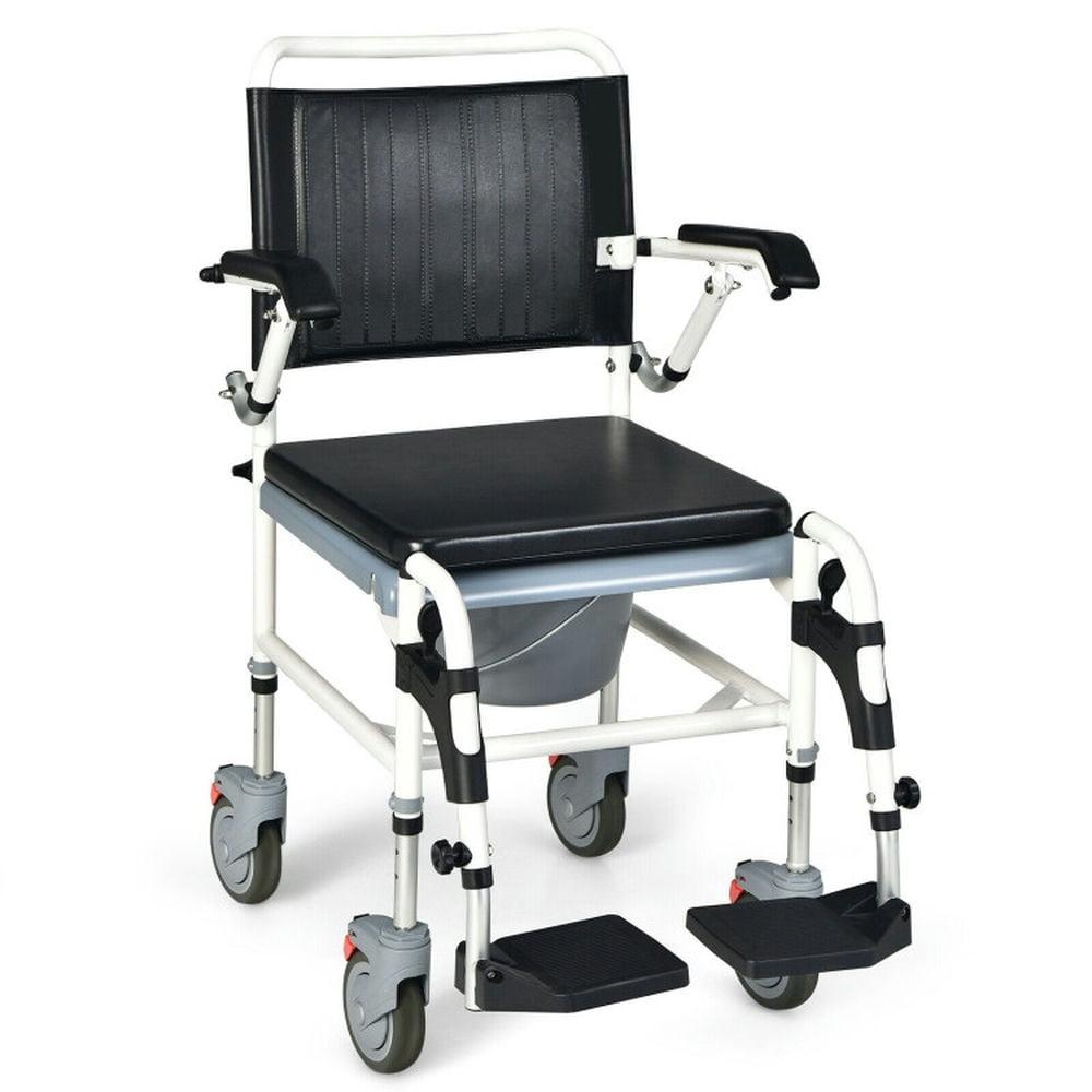 Topcobe 4-in-1 Bedside Commode Wheelchair with Detachable Bucket, Rollator Walker with Seat