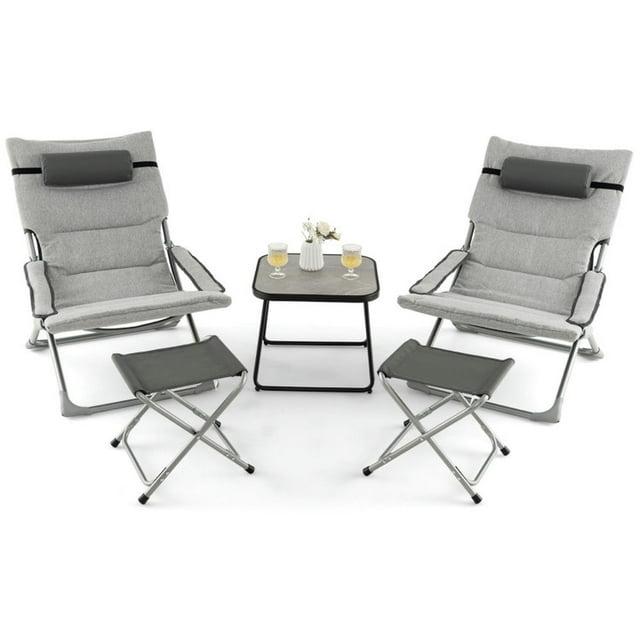 Topcobe 5-Piece Patio Sling Chair Set Folding Lounge Chairs with Footrests and Coffee Table, Outdoor Patio Lounge Chairs-Gray