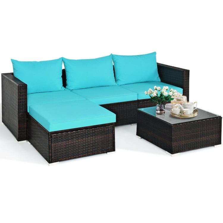 Turquoise Cushioned 4-Person Brown Steel Patio Sectional Set