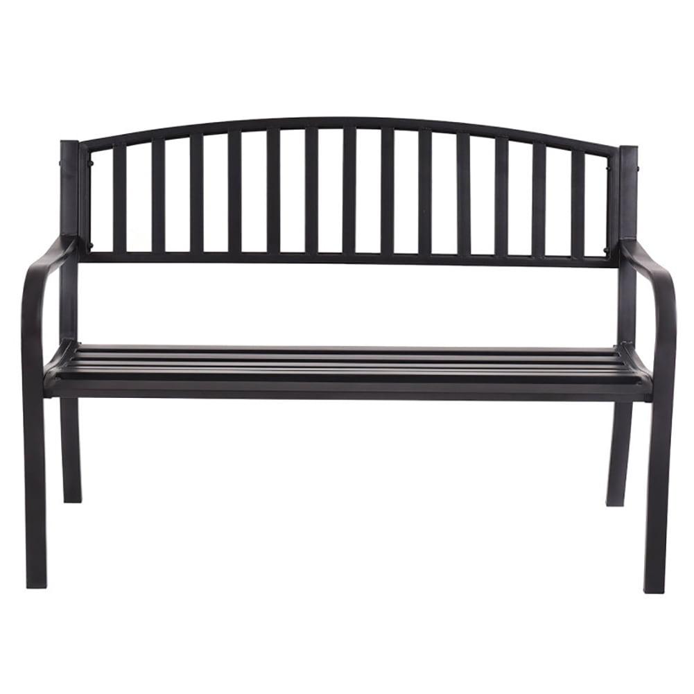 Black Cast Iron Outdoor Garden Bench with Slatted Backrest