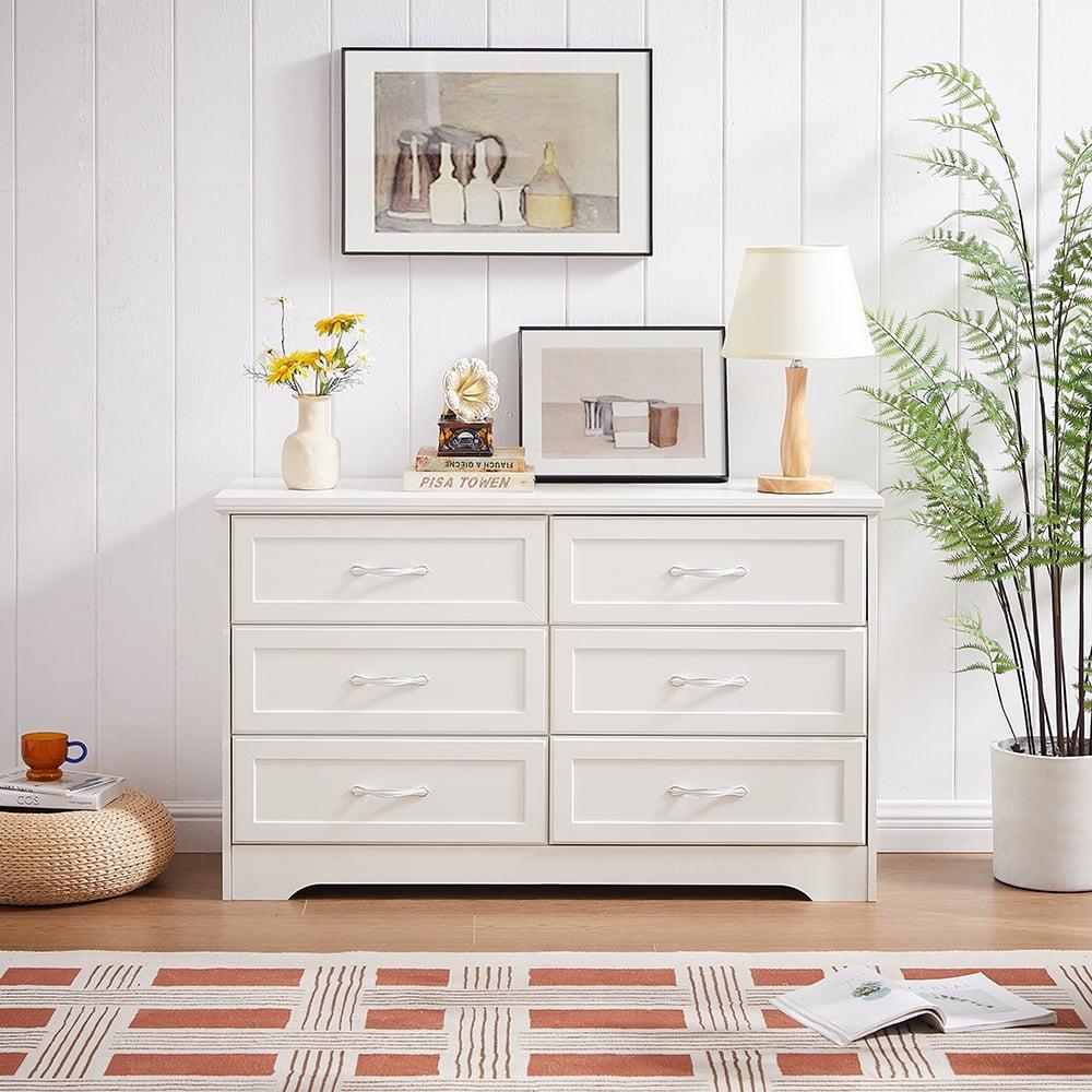 6 Drawer Dresser, Chest Of Drawers, Floor Storage Drawer Cabinet, Wood Chest Of Drawers Anti-tip Device White
