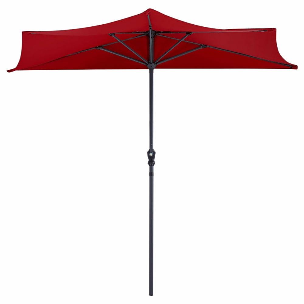 9 Ft Red Half Round Steel Patio Umbrella