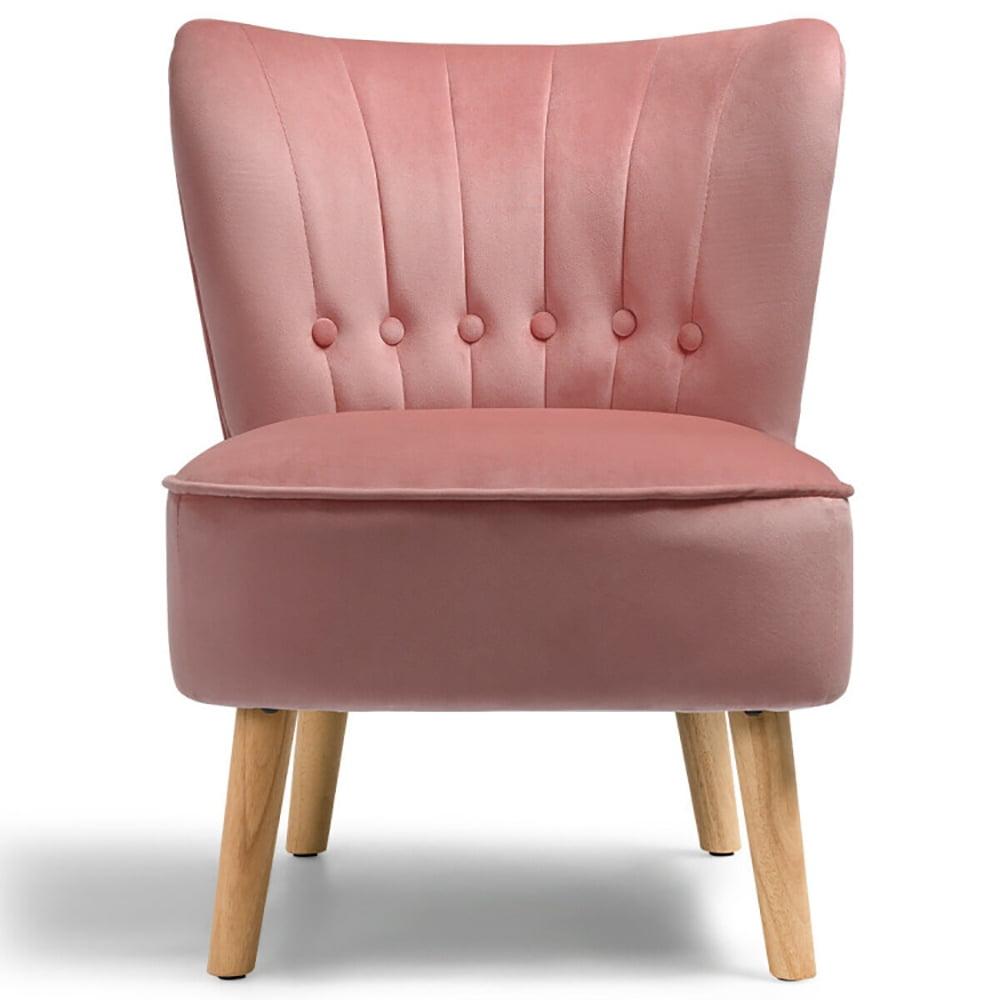 Costway Armless Accent Chair Modern Velvet Leisure Chair Single Upholstered Pink