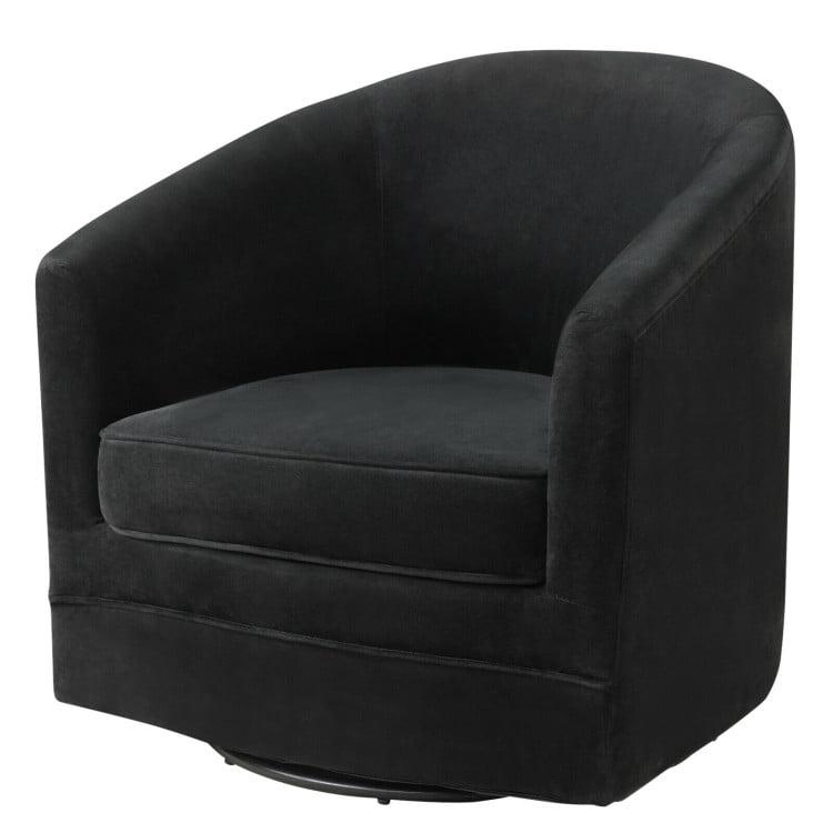 Costway Modern Swivel Barrel Chair Upholstered Velvet Armchair with Metal Base