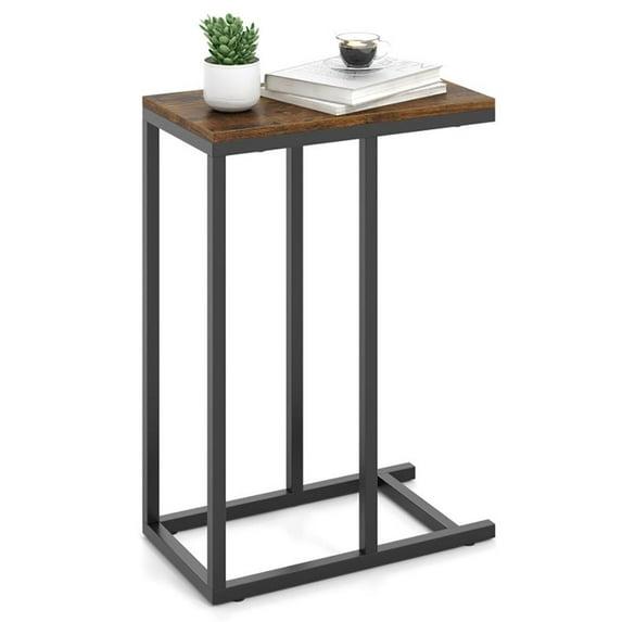 IRIS USA C-Shape Wood and Metal Side Accent Table, Brown