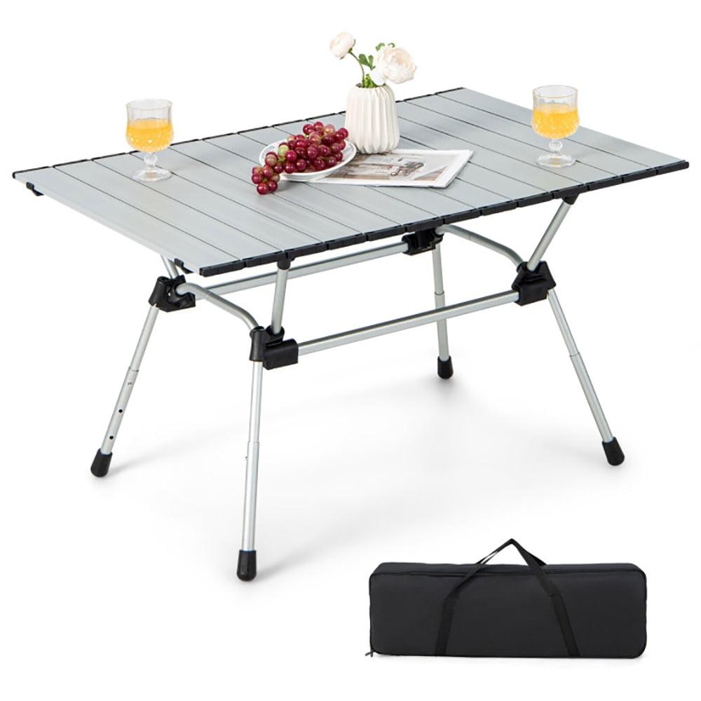 Topcobe Folding Heavy-Duty Aluminum Camping Table with Carrying Bag, Foldable Table for Camping and BBQ, Silver