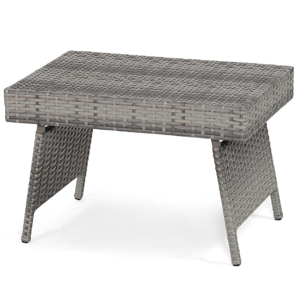 Topcobe Folding PE Rattan Side Coffee Table Patio Garden Furniture, Outdoor Deck Furniture, Gray