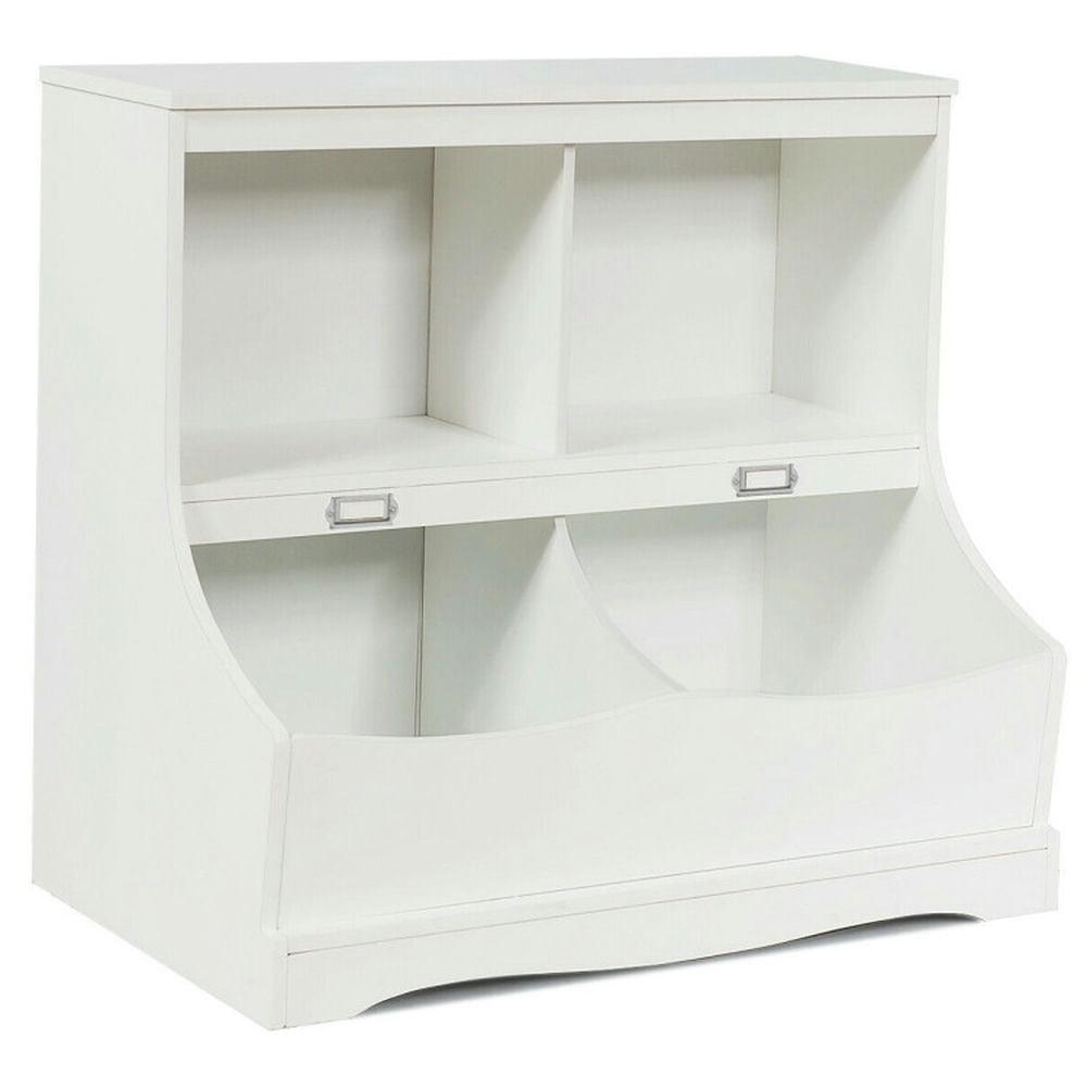 Costway Children's Multi-Functional Bookcase Toy Storage Bin Kids Floor Cabinet White
