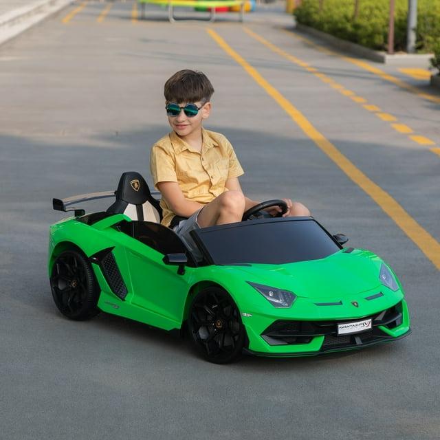 Tobbi 24V Lamborghini 2-seater Battery Powered Ride on with High/Low speed switch, Slow start function, Battery level display, MP3, USB, Light Drift Car for Kids 3-8