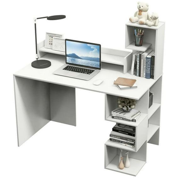 Gymax 48'' Modern Computer Desk Home Office Workstation w/ Hutch & Storage Shelves White