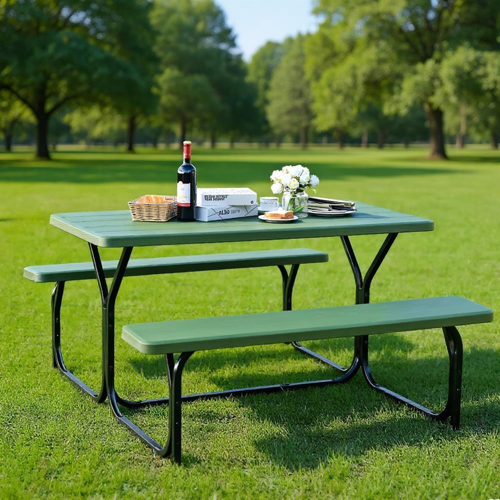 Resenkos Picnic Table Bench Set for Outdoor Camping -Green for Patio Back Deck, Balcany, Poolside