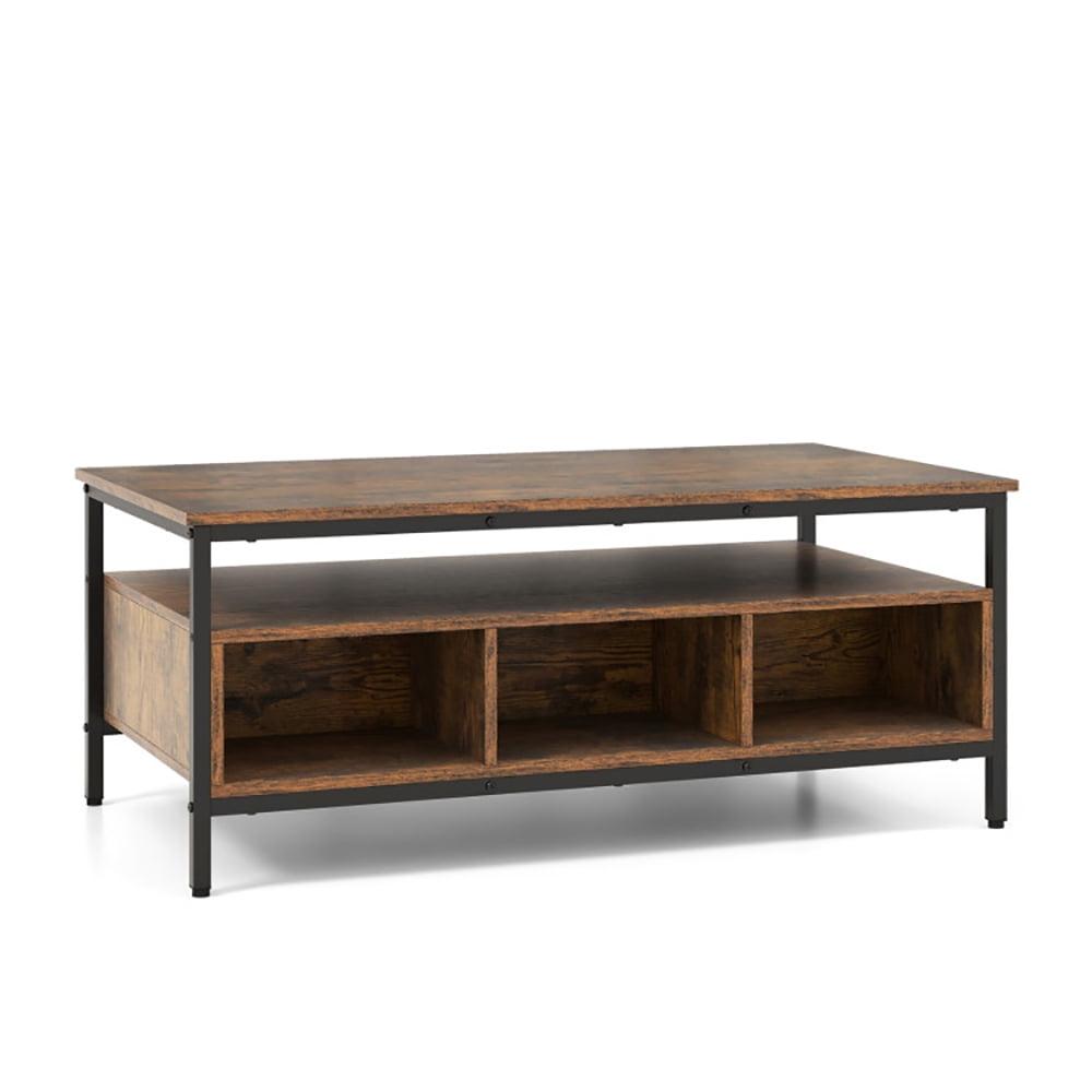 Rustic Brown 3-Tier Industrial Coffee Table with Storage