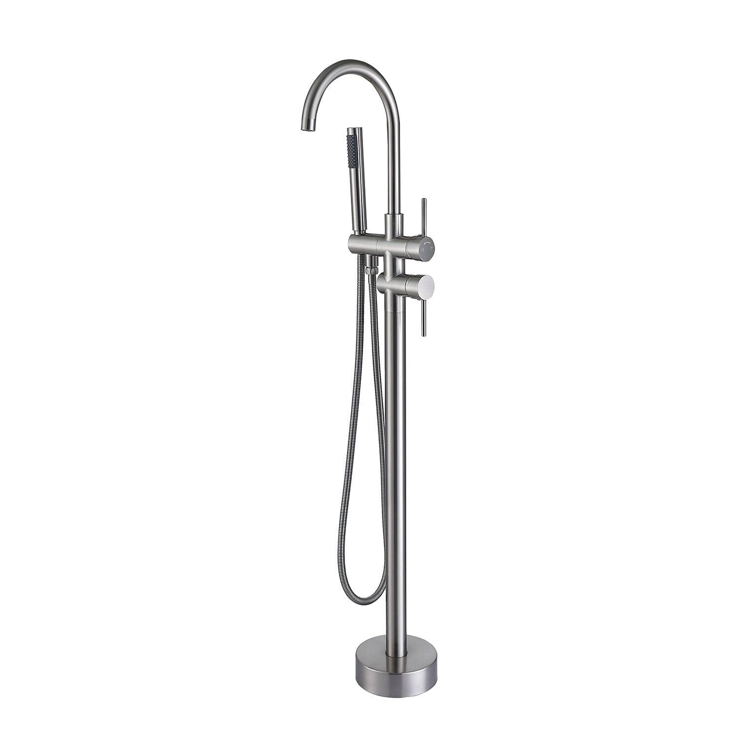 Double Handle Floor Mounted Freestanding Tub Filler With Handshower