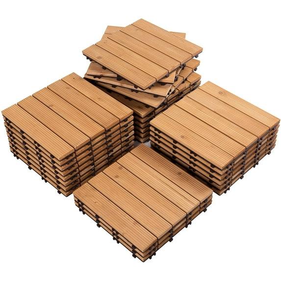 Topeakmart 12''x12''Interlocking Wood Flooring Tiles for Patio, Pack of 27, Natural