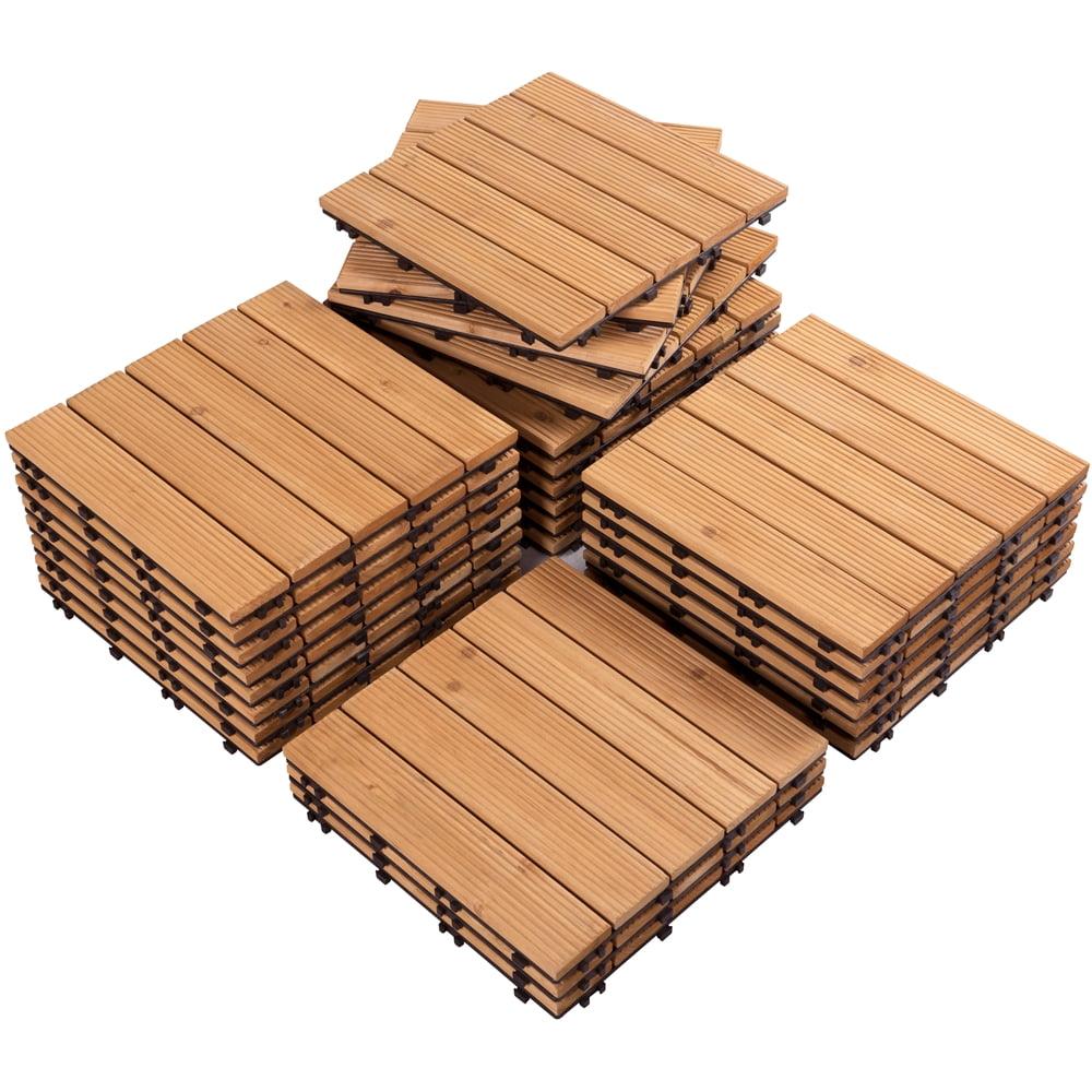 Topeakmart 12''x12''Interlocking Wood Flooring Tiles for Patio, Pack of 27, Natural