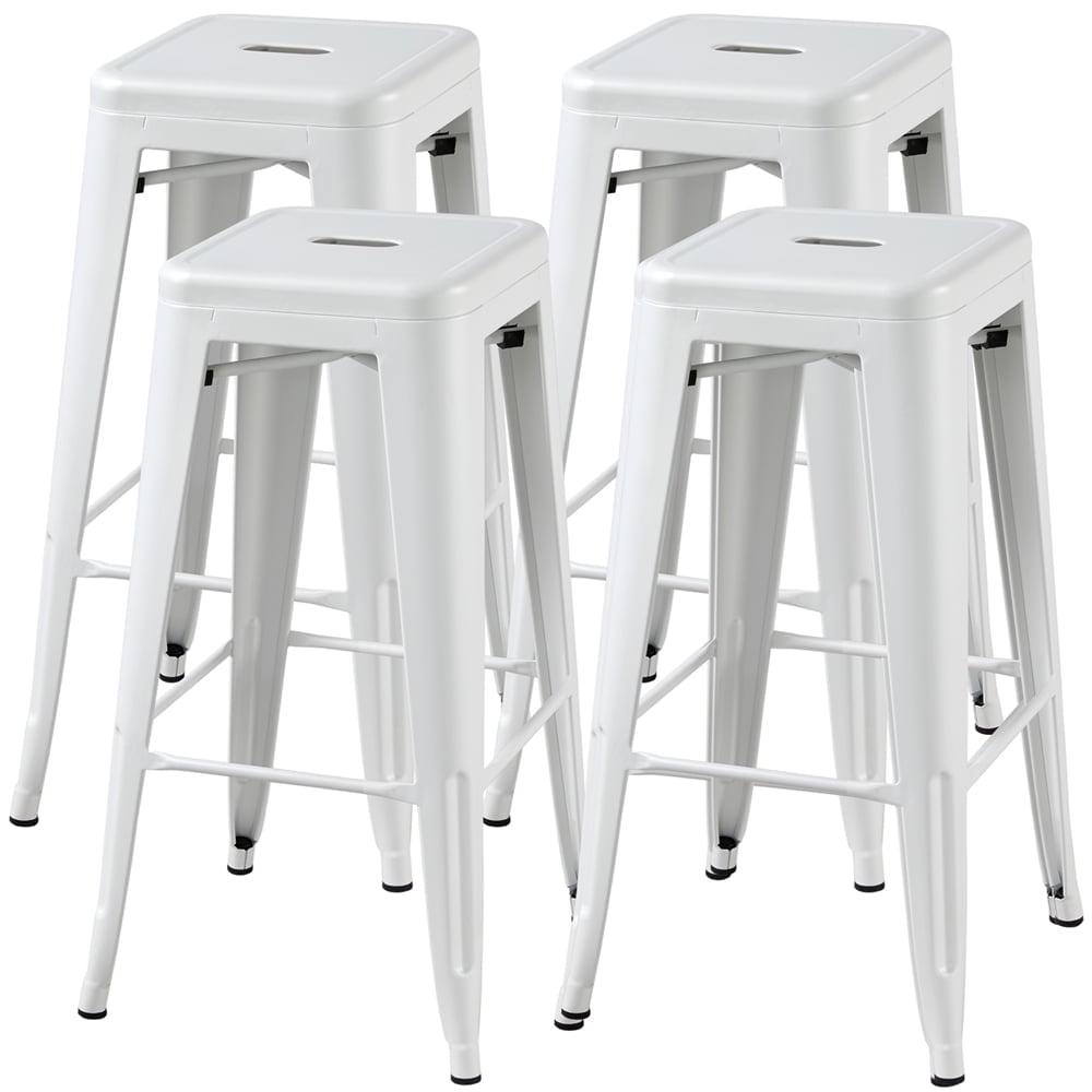 Set of 4 White Galvanized Steel Industrial Bar Stools