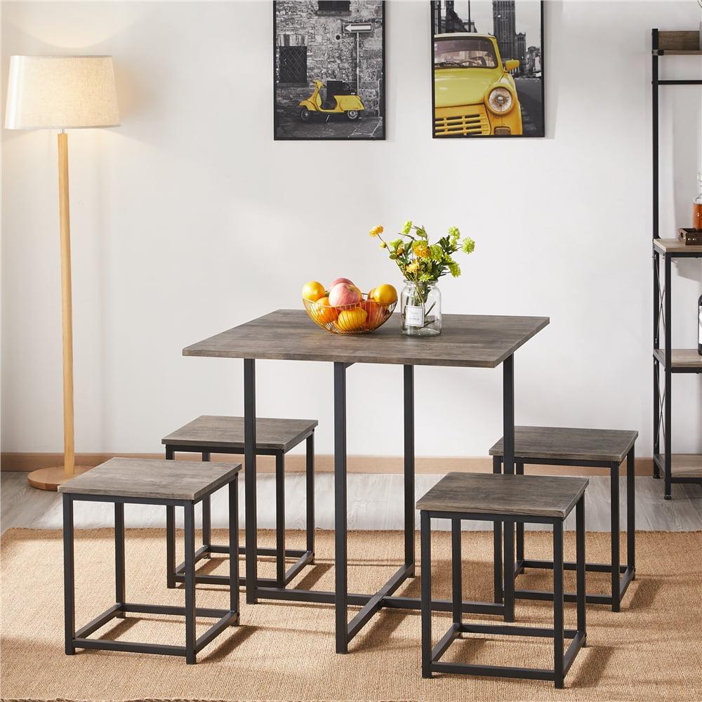 Yaheetech 5-Piece Dining Room Set with 1 Square Table, 4 Backless Stools, Kitchen Table Set