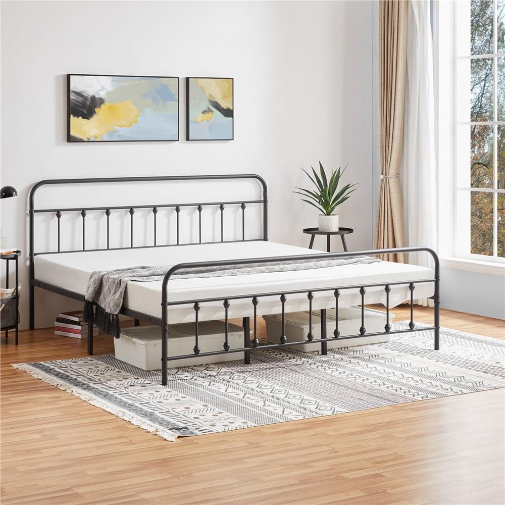 Topeakmart Classic Metal Bed Frame with High Headboard and Footboard, California King, Black