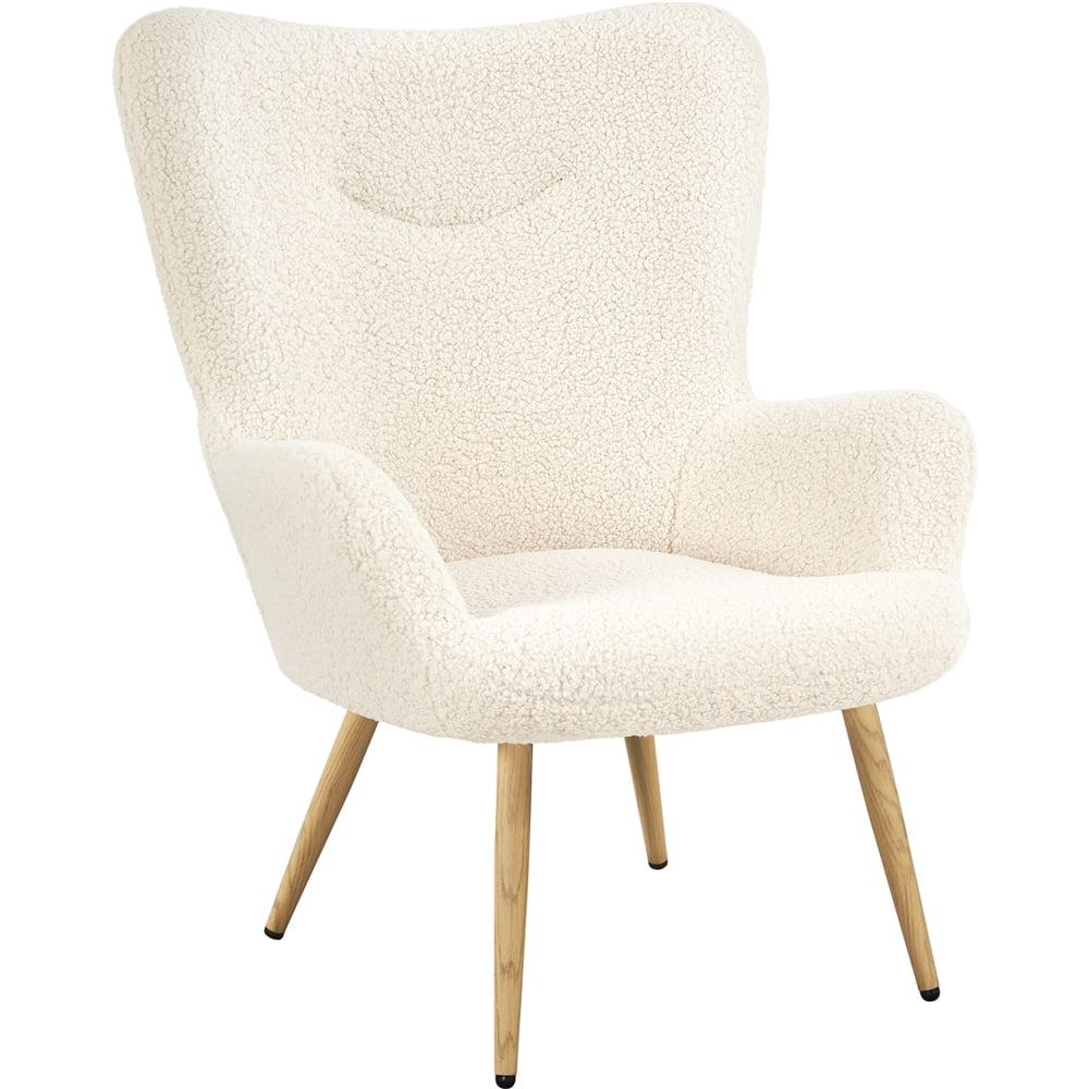 Ivory Boucle Accent Chair with Wood-tone Legs